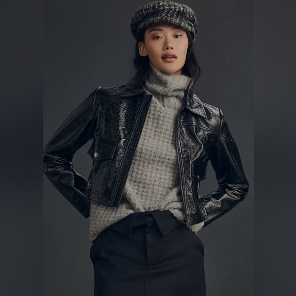 Maeve Jackets & Blazers - MAEVE By Anthropologie Crinkle Faux Leather Crop Moto Jacket Women's Size Large